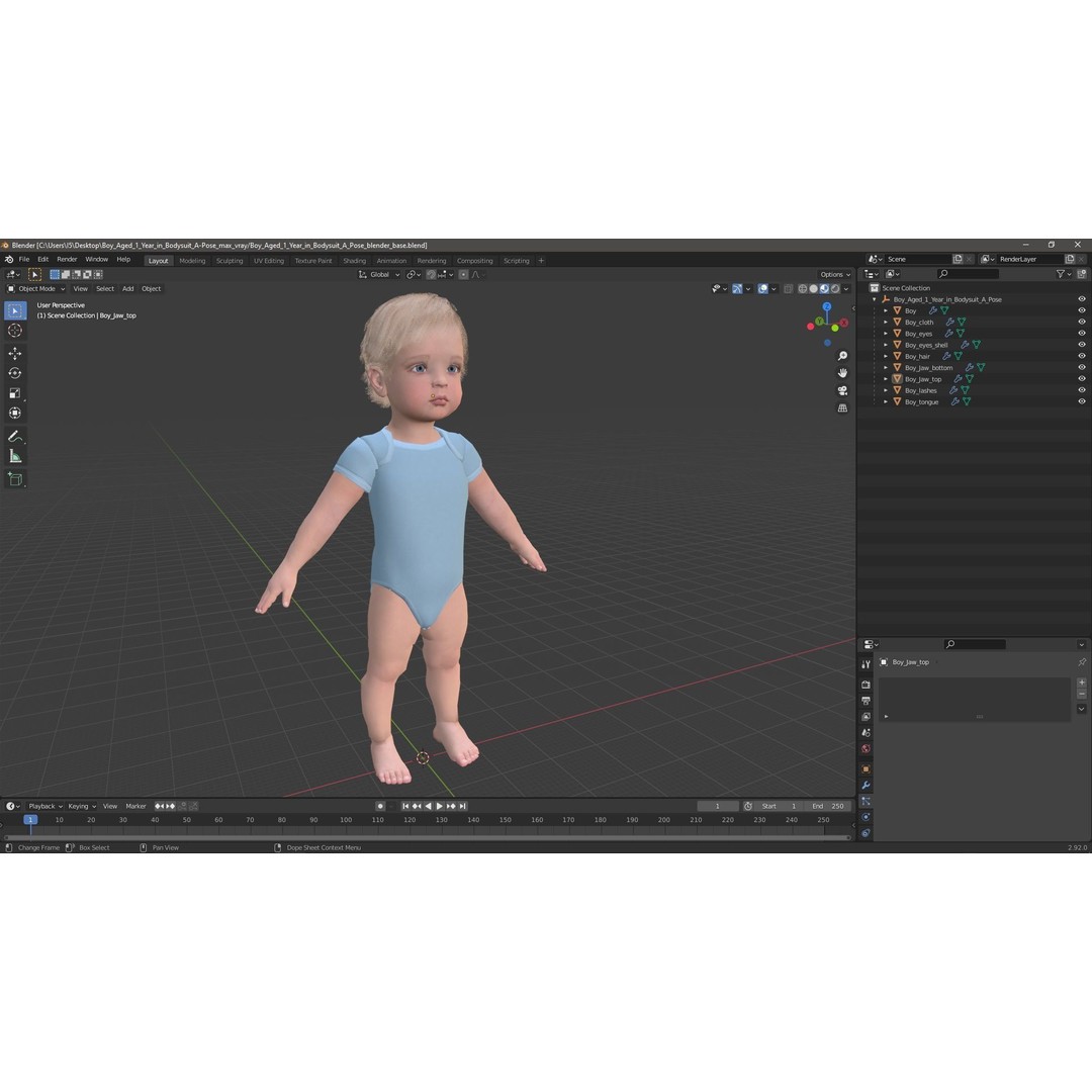 Boy Aged 1 Year 3D Model – Realistic Character in Bodysuit, PBR - View 20