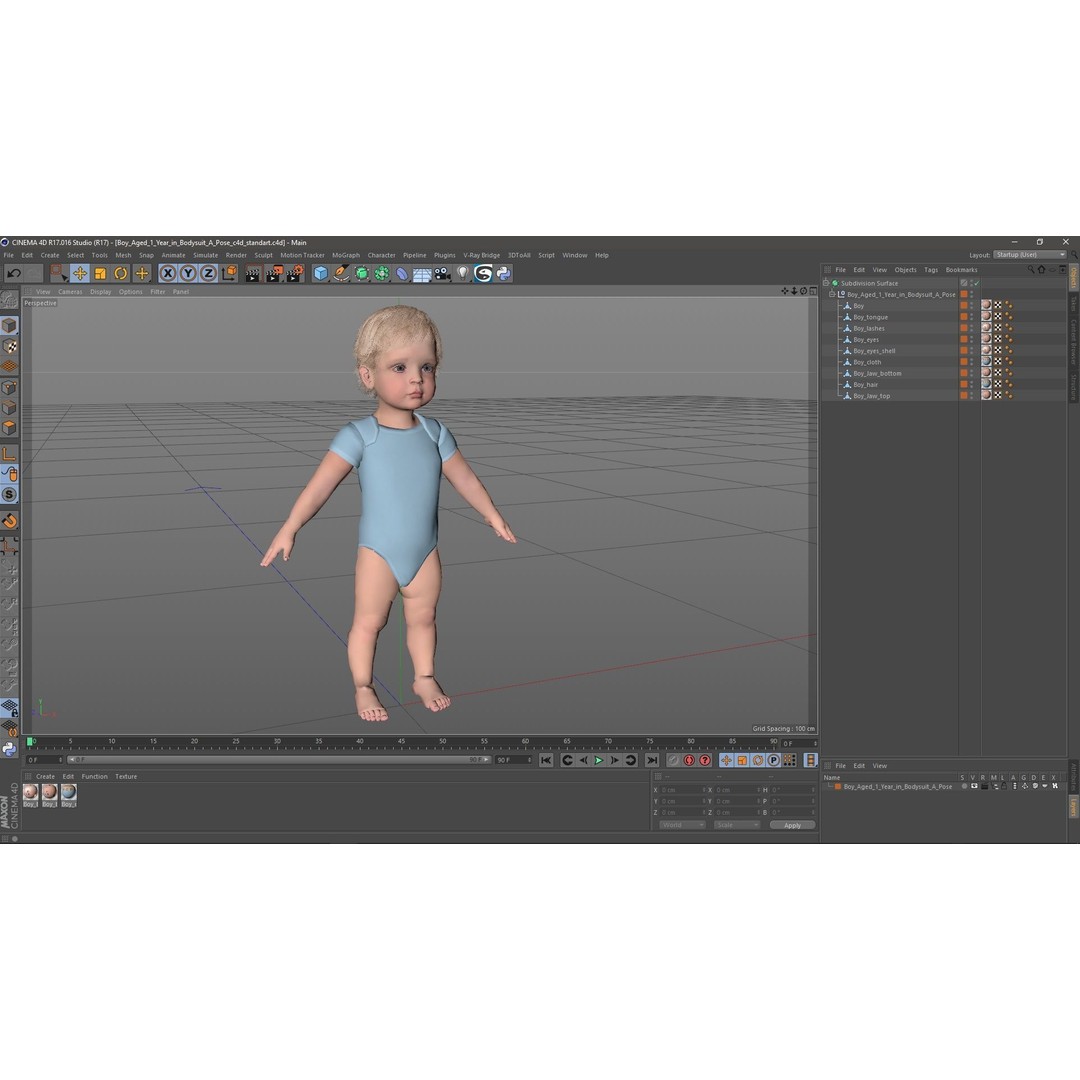 Boy Aged 1 Year 3D Model – Realistic Character in Bodysuit, PBR - View 22