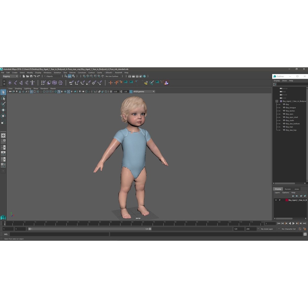 Boy Aged 1 Year 3D Model – Realistic Character in Bodysuit, PBR - View 23