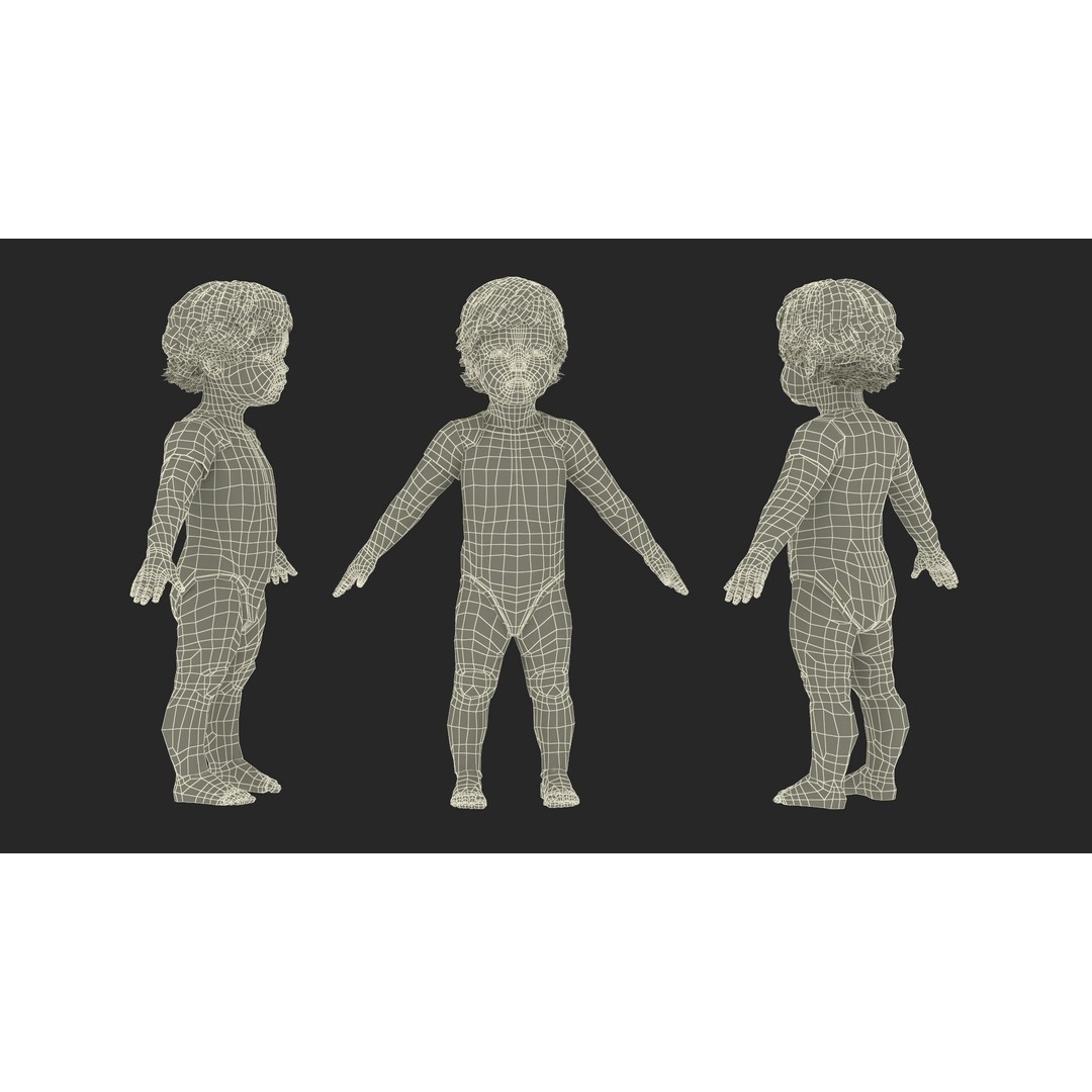 Boy Aged 1 Year 3D Model – Realistic Character in Bodysuit, PBR - View 24