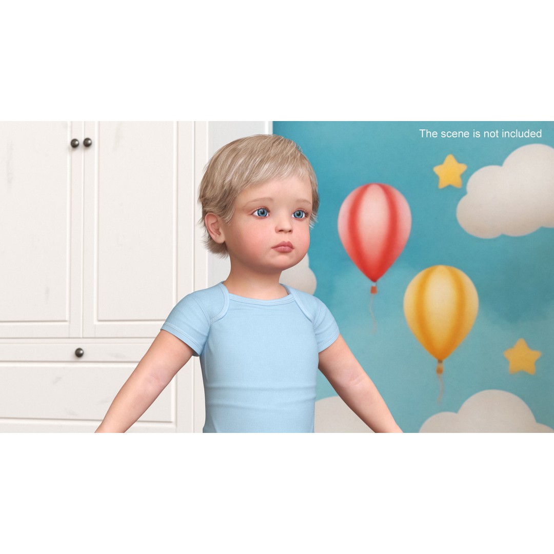 Boy Aged 1 Year 3D Model – Realistic Character in Bodysuit, PBR - View 3