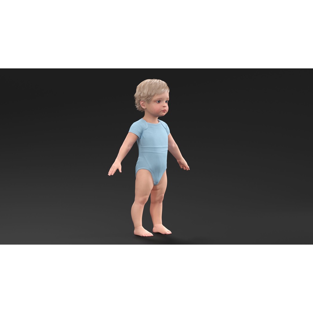 Boy Aged 1 Year 3D Model – Realistic Character in Bodysuit, PBR - View 4