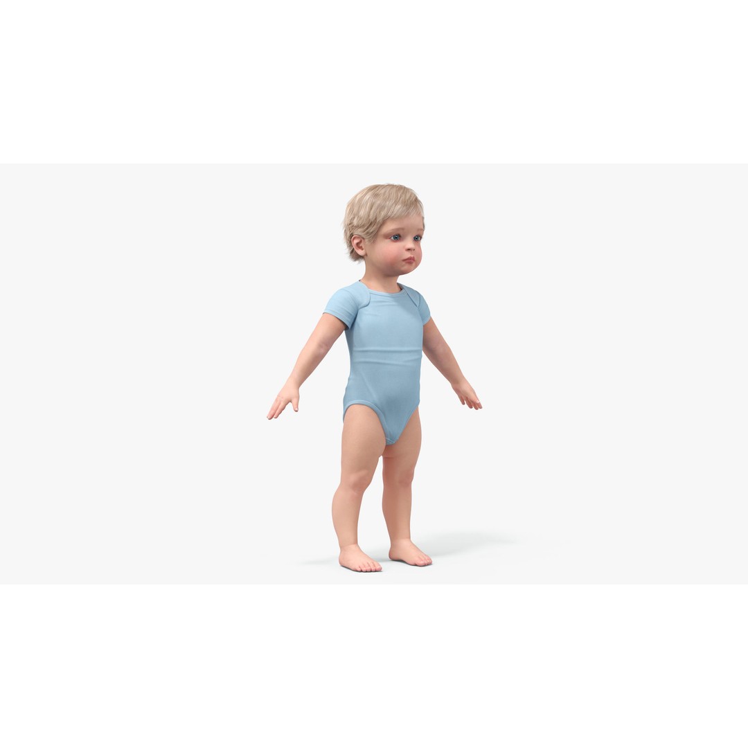 Boy Aged 1 Year 3D Model – Realistic Character in Bodysuit, PBR - View 6