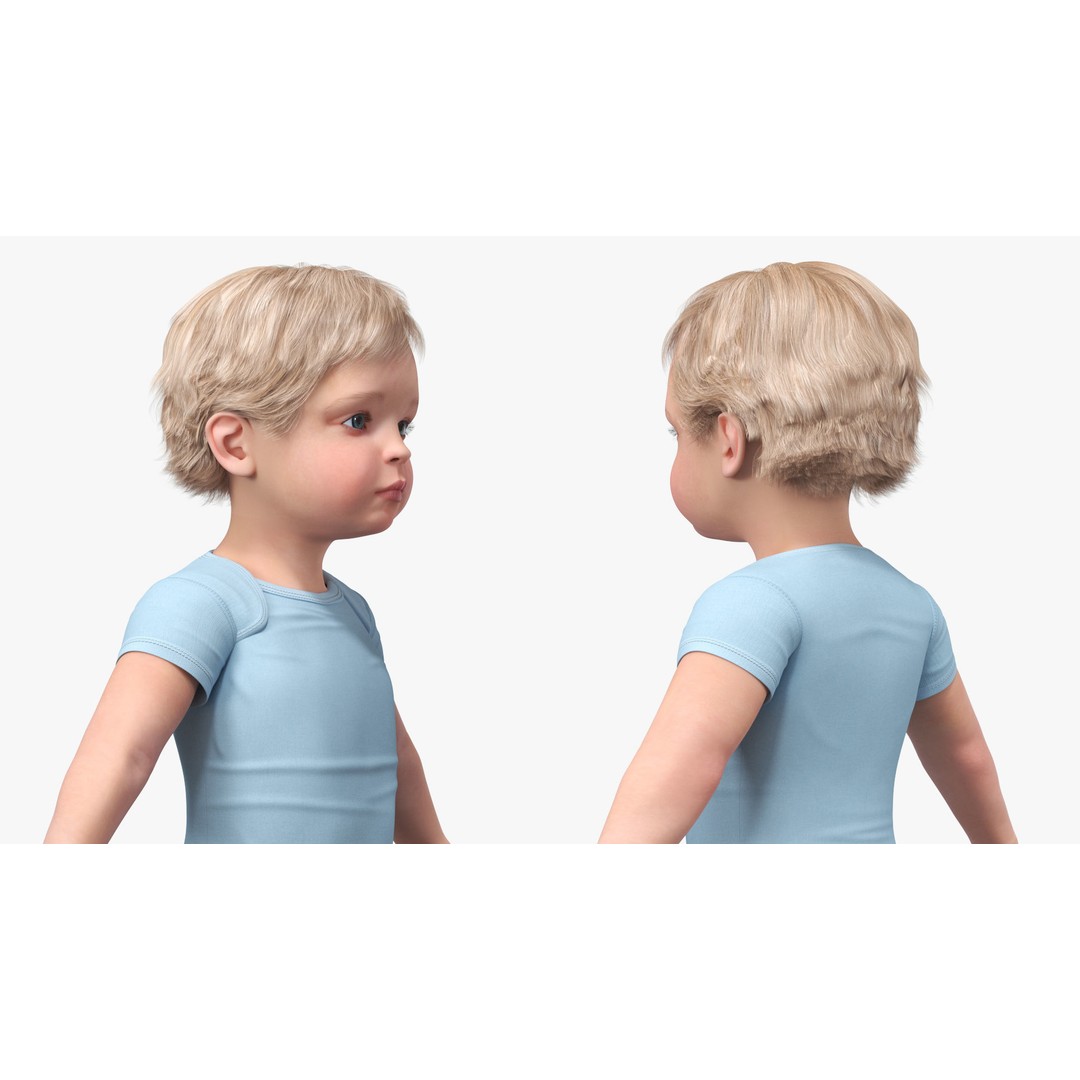 Boy Aged 1 Year 3D Model – Realistic Character in Bodysuit, PBR - View 8