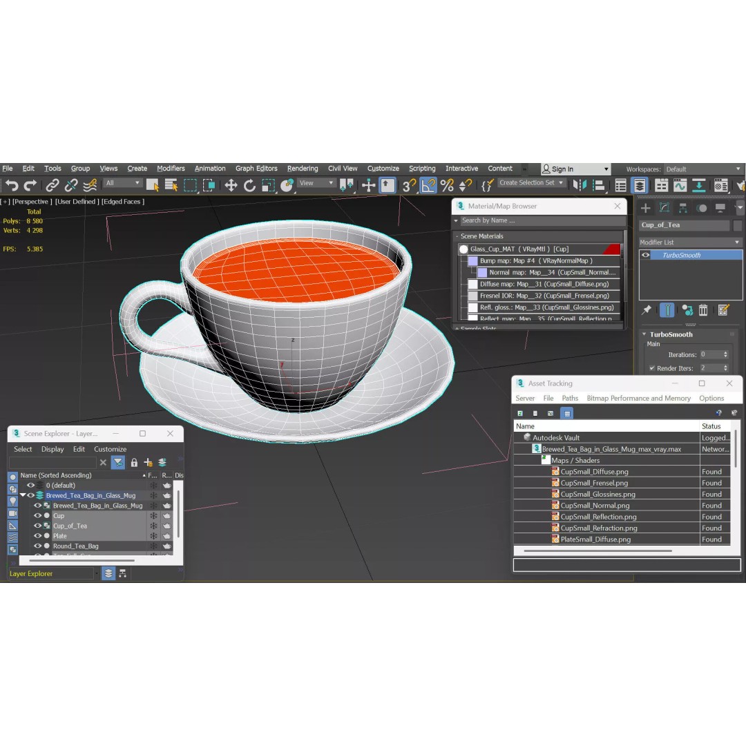 Brewed Tea Bag in Glass Mug 3D Model – High-Quality PBR Beverage Asset, FBX - View 16