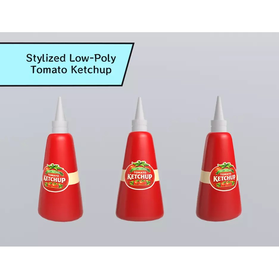 Stylized Tomato Ketchup Bottle 3D Model – Low Poly Game Asset, FBX - View 2