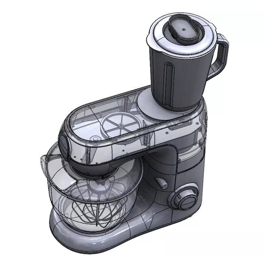 Kitchen Mixer 3D Model – Detailed CAD Appliance with Blender Attachment - View 3