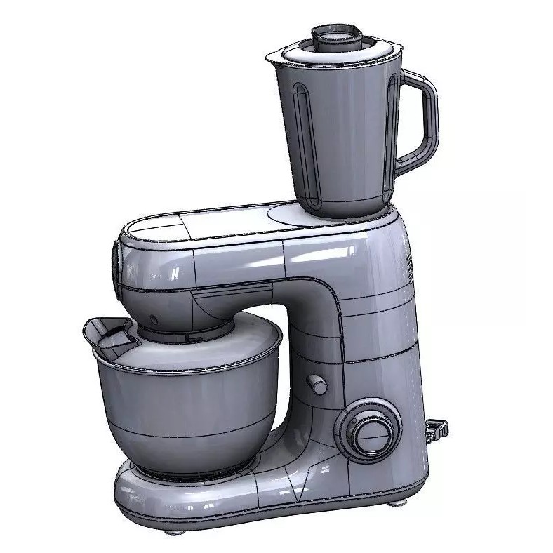 Kitchen Mixer 3D Model – Detailed CAD Appliance with Blender Attachment - View 4