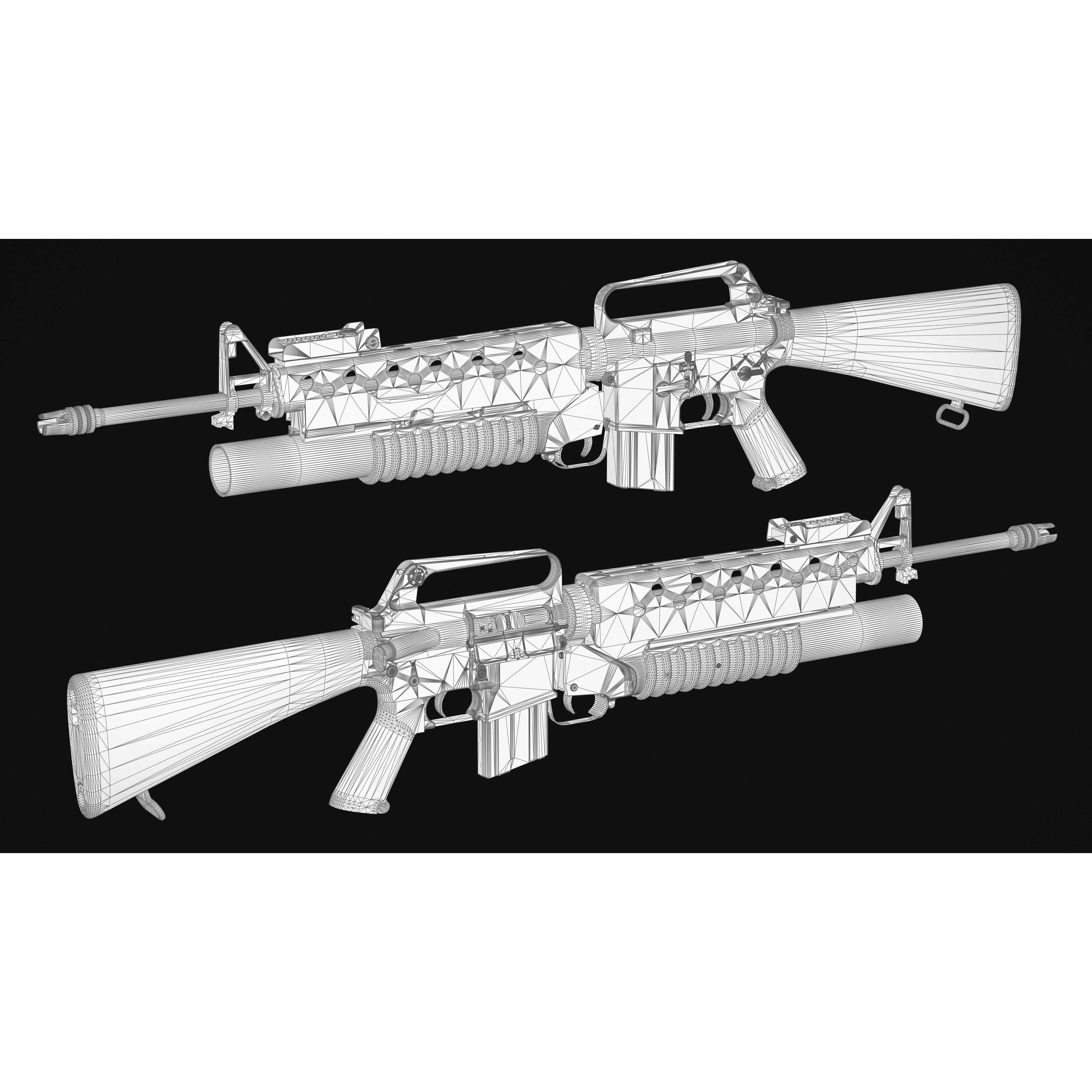 M16 - M203 Grenade Launcher - Low-Poly Game-Ready 3D Model