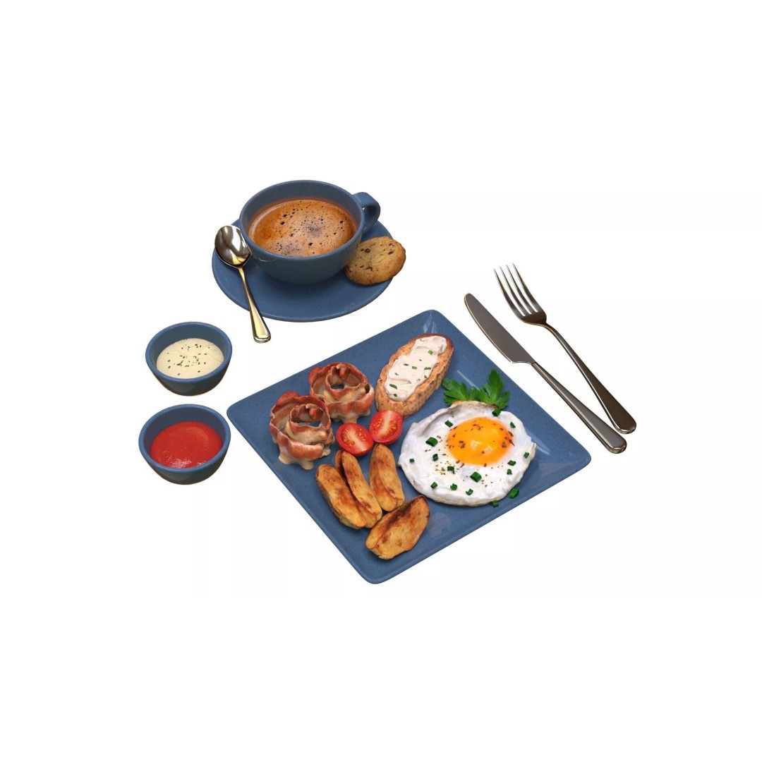 Breakfast 3D Model – PBR Textured Assets, Blender & FBX Formats - View 2
