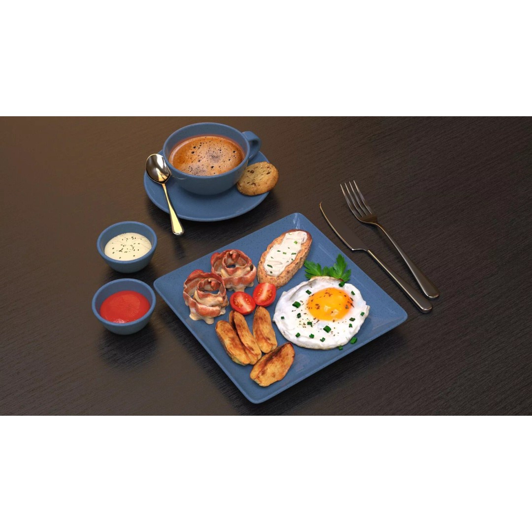 Breakfast 3D Model – PBR Textured Assets, Blender & FBX Formats - View 3