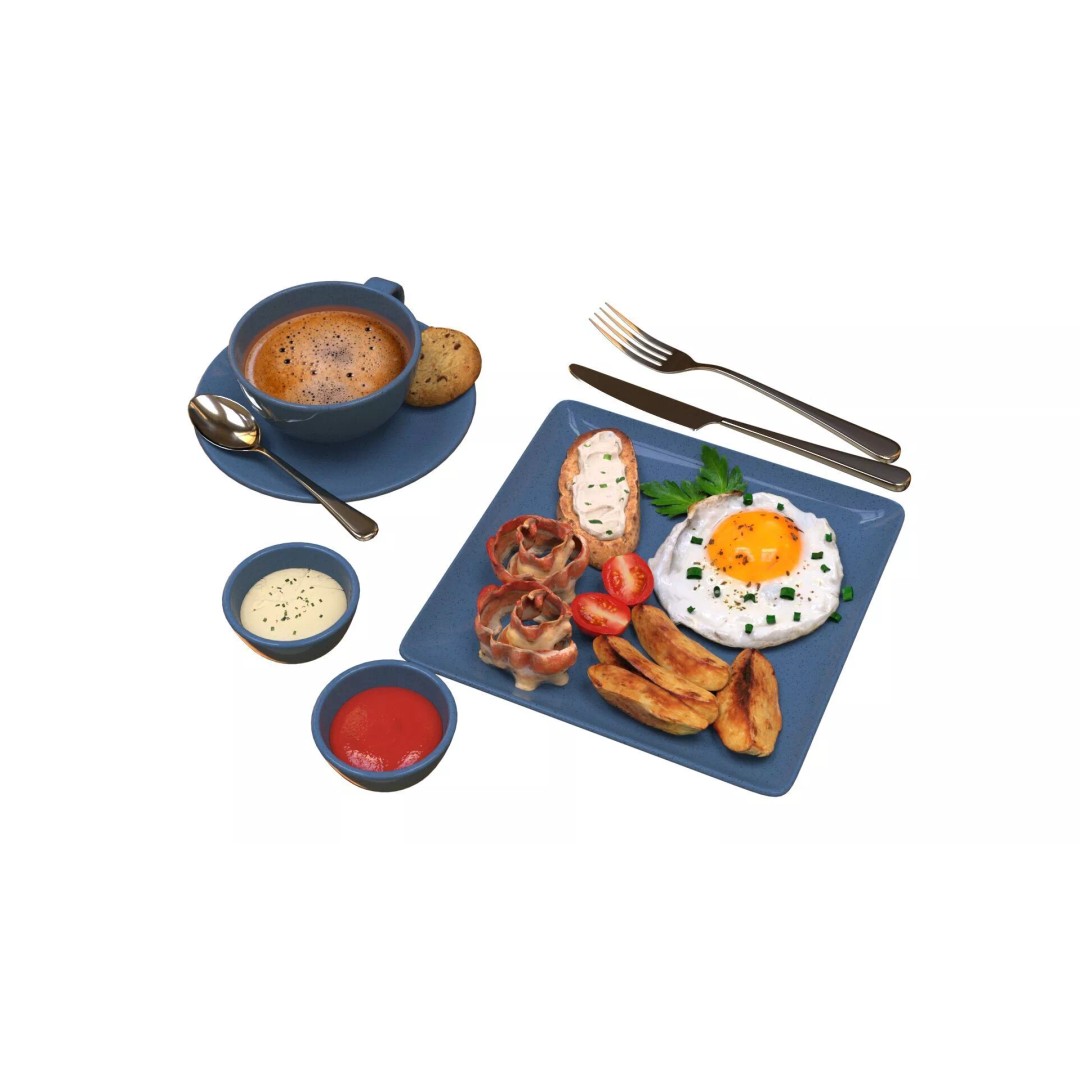 Breakfast 3D Model – PBR Textured Assets, Blender & FBX Formats - View 4