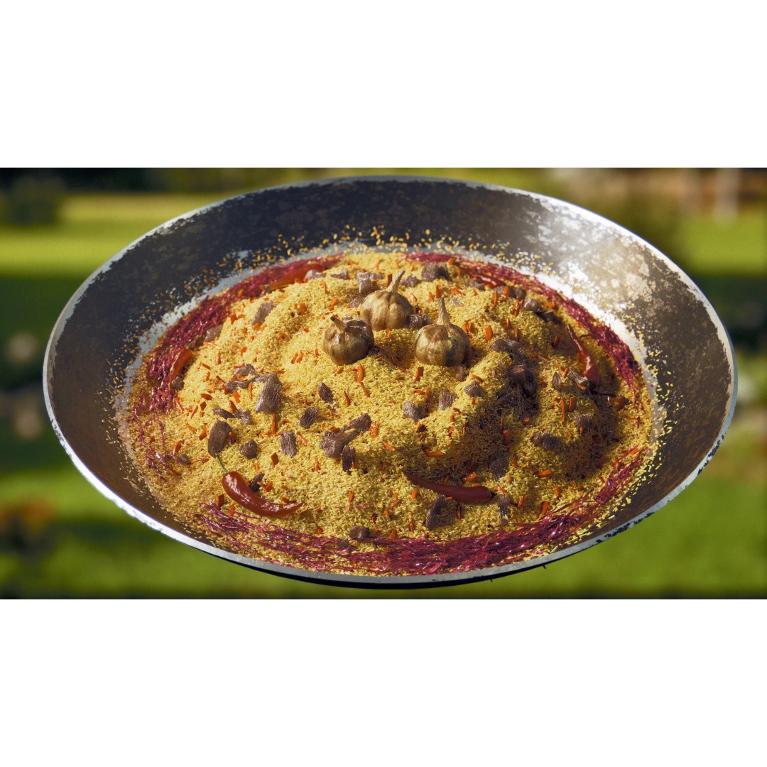 Uzbek Pilaf 3D Model – High Poly Food Asset, FBX & OBJ Formats - View 2