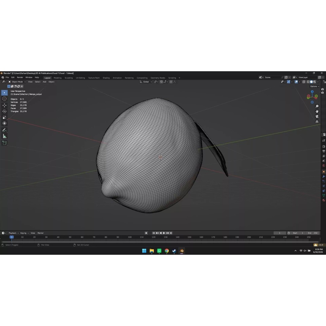 Lemon 3D Model – High Poly Stylized Fruit Asset, Blender, FBX, OBJ - View 12