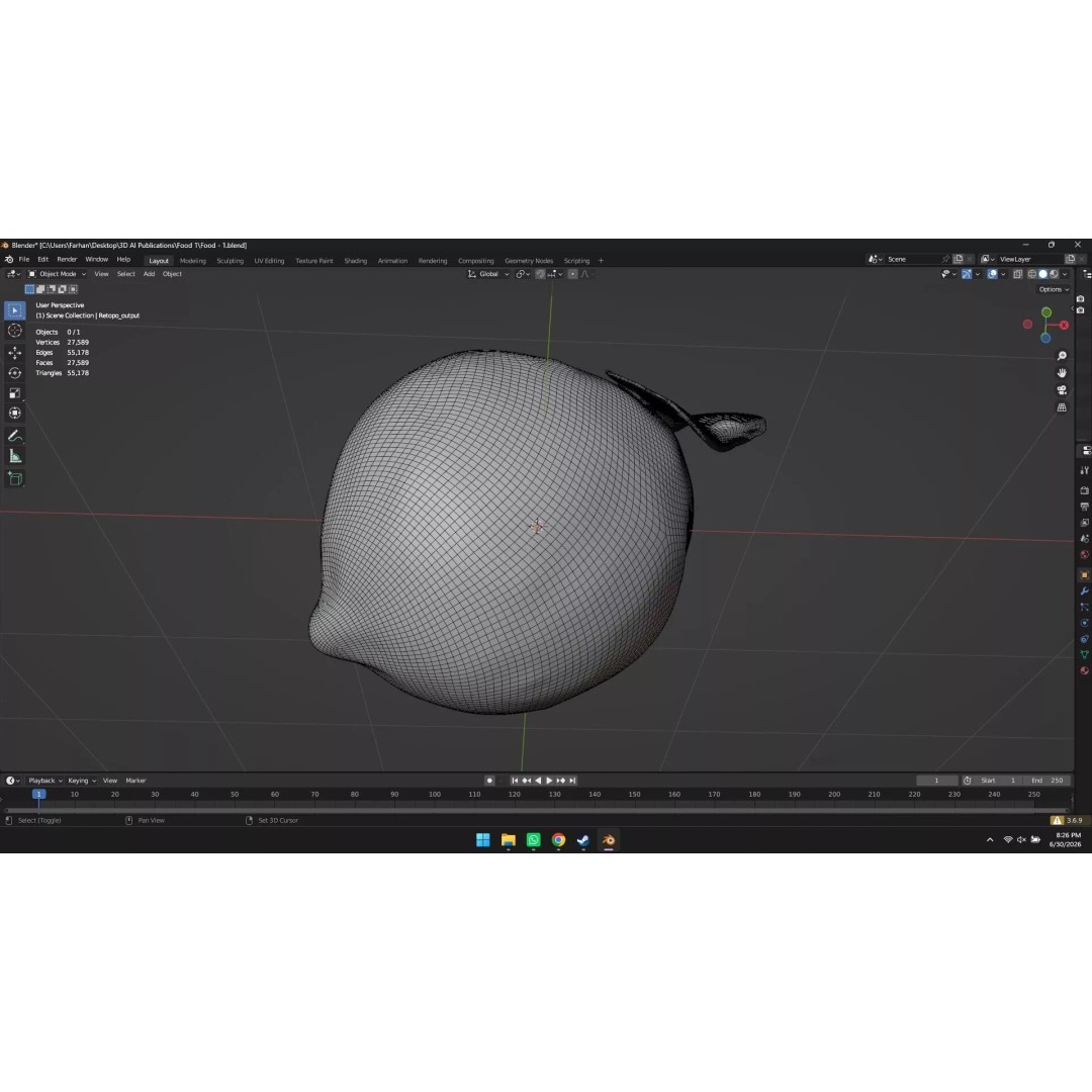 Lemon 3D Model – High Poly Stylized Fruit Asset, Blender, FBX, OBJ - View 13