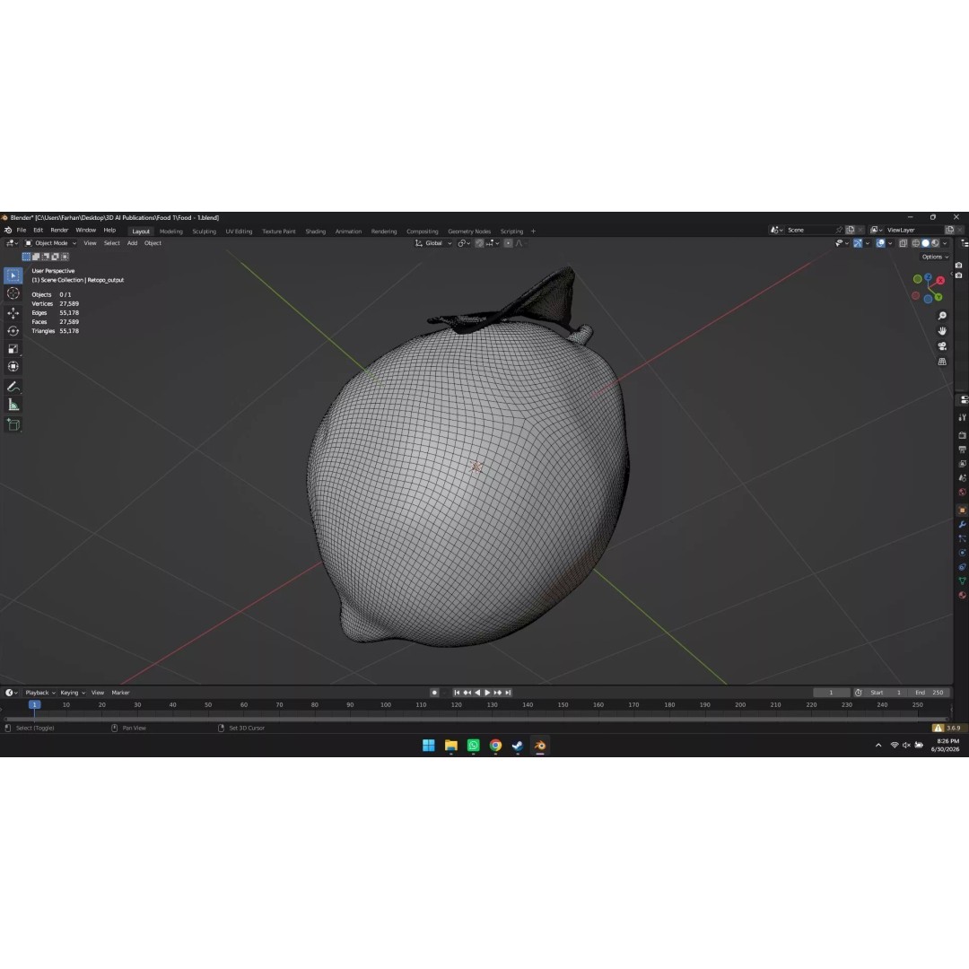 Lemon 3D Model – High Poly Stylized Fruit Asset, Blender, FBX, OBJ - View 14