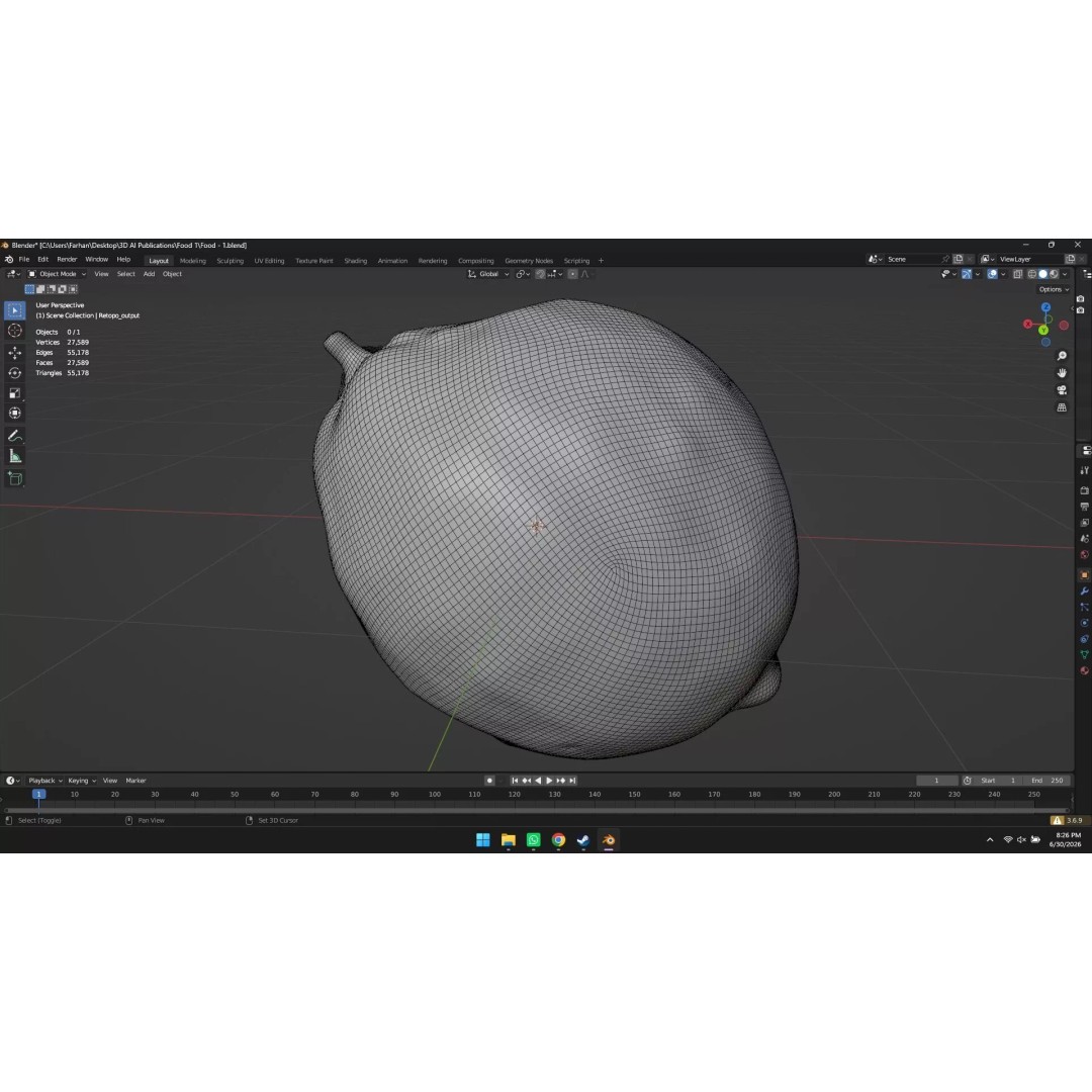 Lemon 3D Model – High Poly Stylized Fruit Asset, Blender, FBX, OBJ - View 9