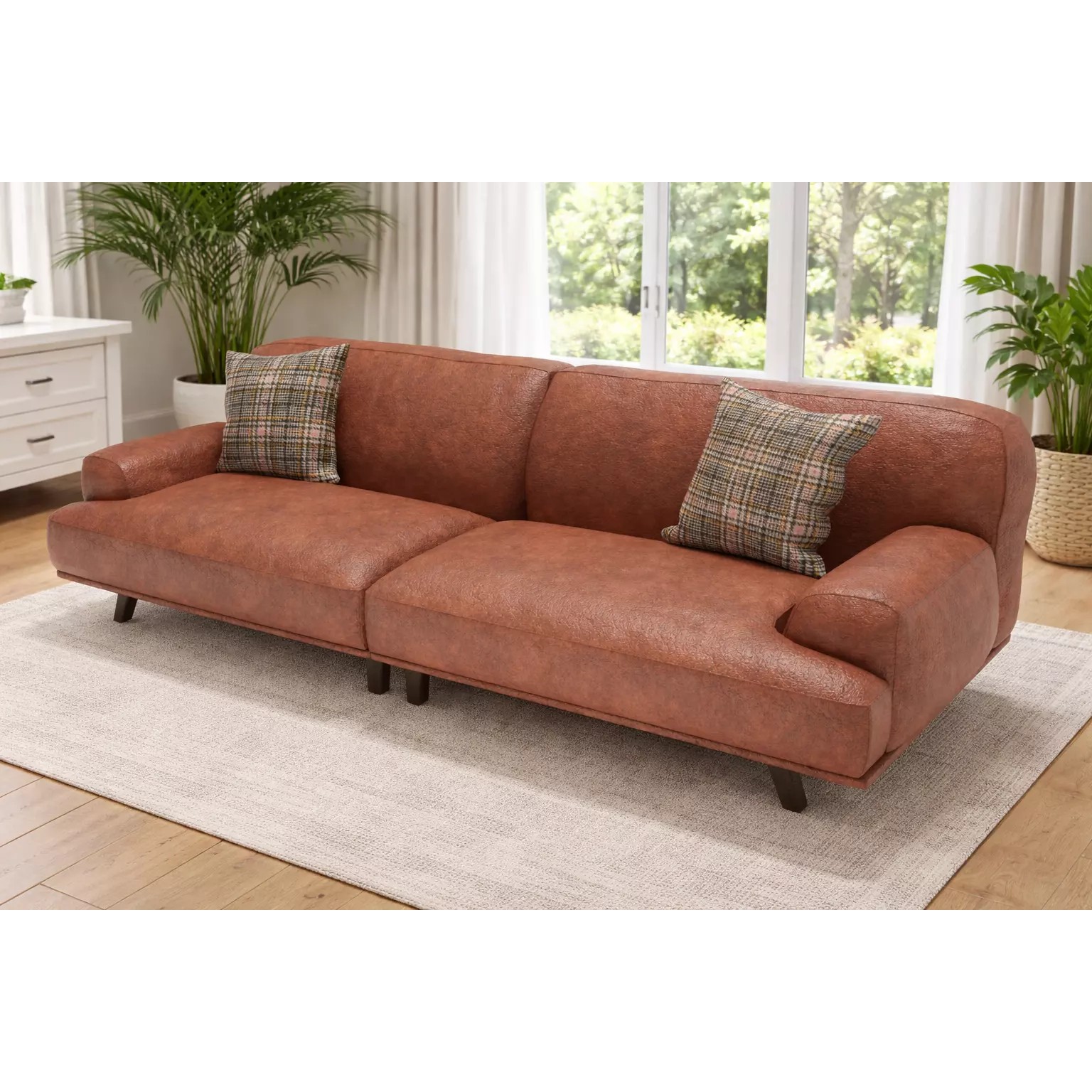 Modern Leather Sofa With Cushions - Game-Ready 3D Model - View 2
