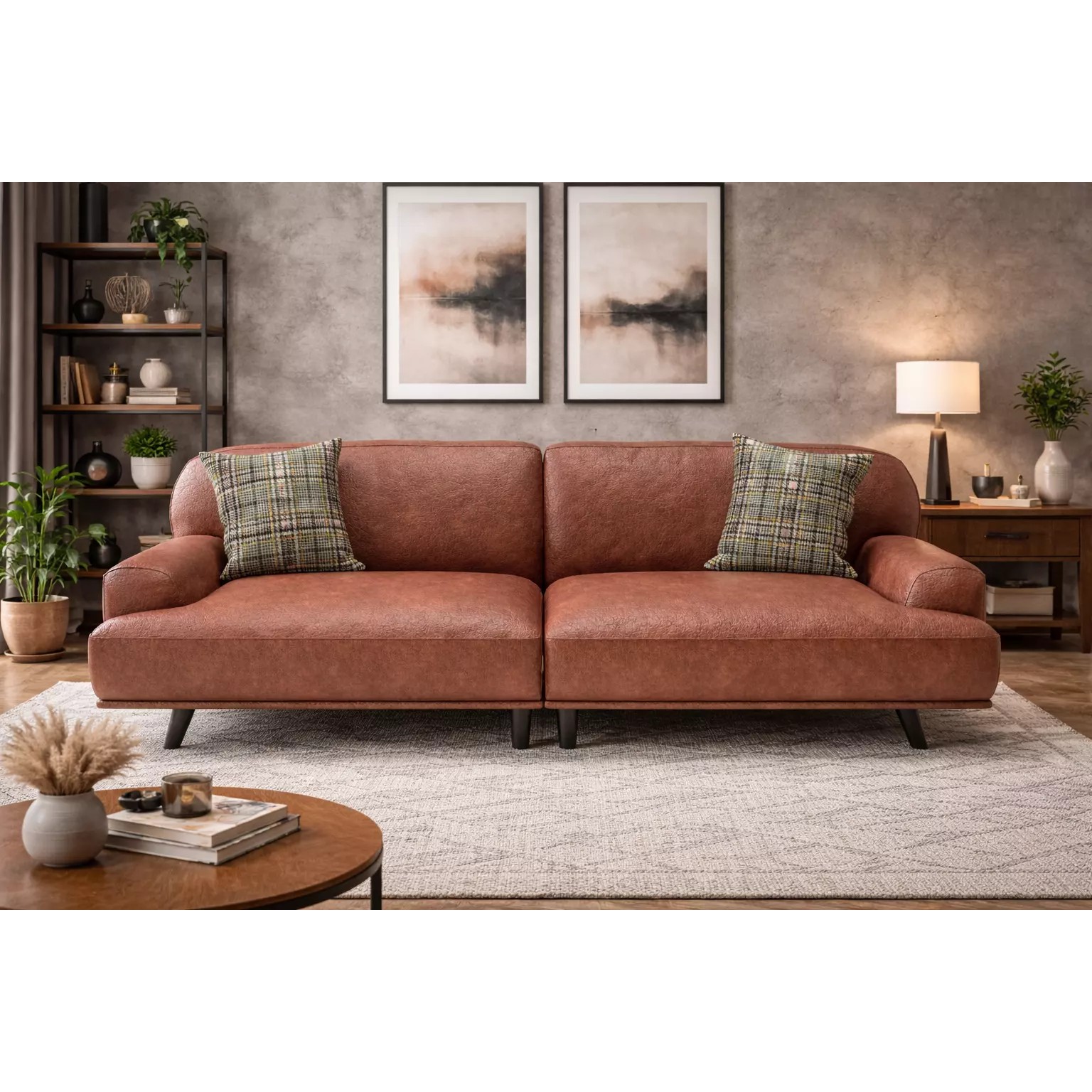 Modern Leather Sofa With Cushions - Game-Ready 3D Model - View 3