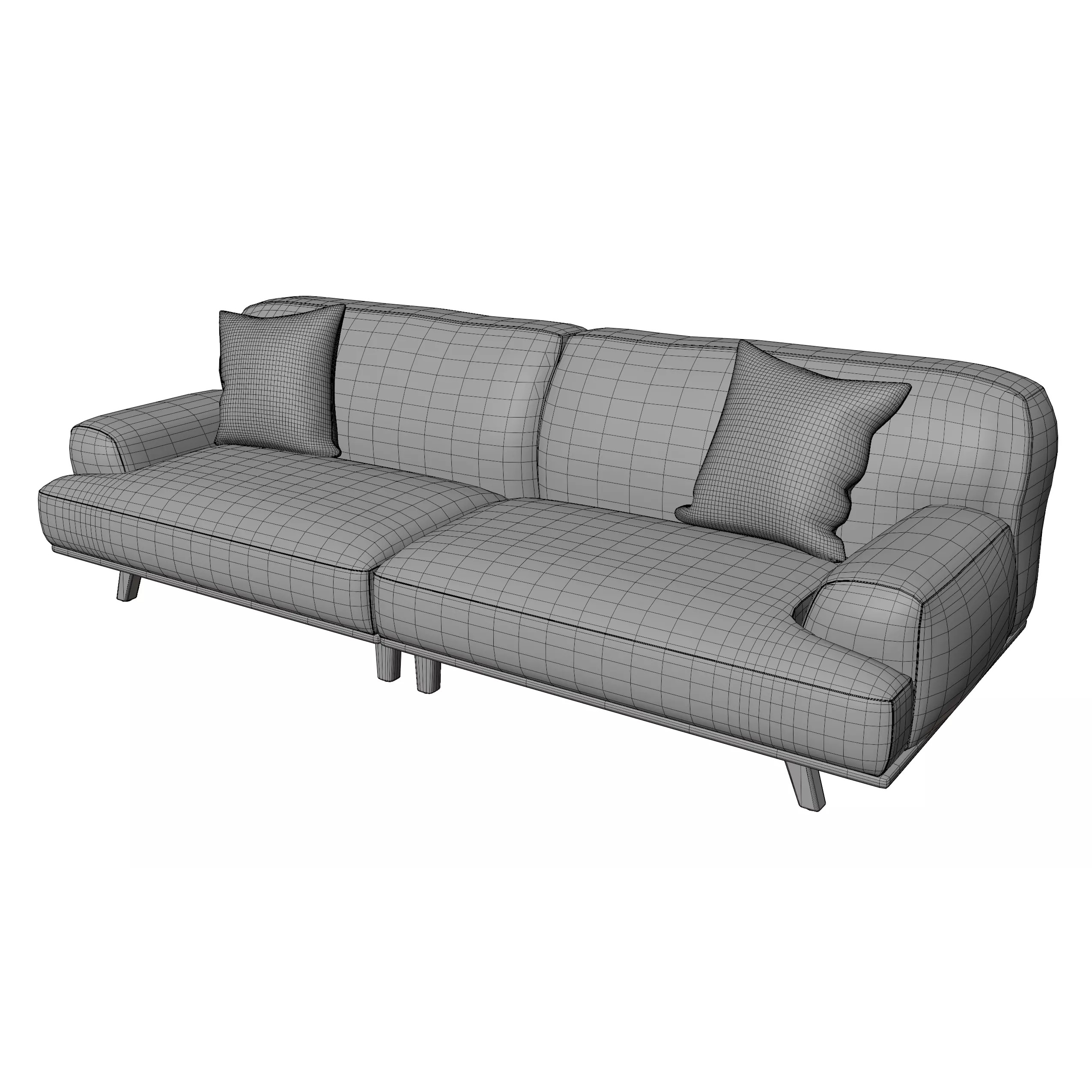 Modern Leather Sofa With Cushions - Game-Ready 3D Model - View 5