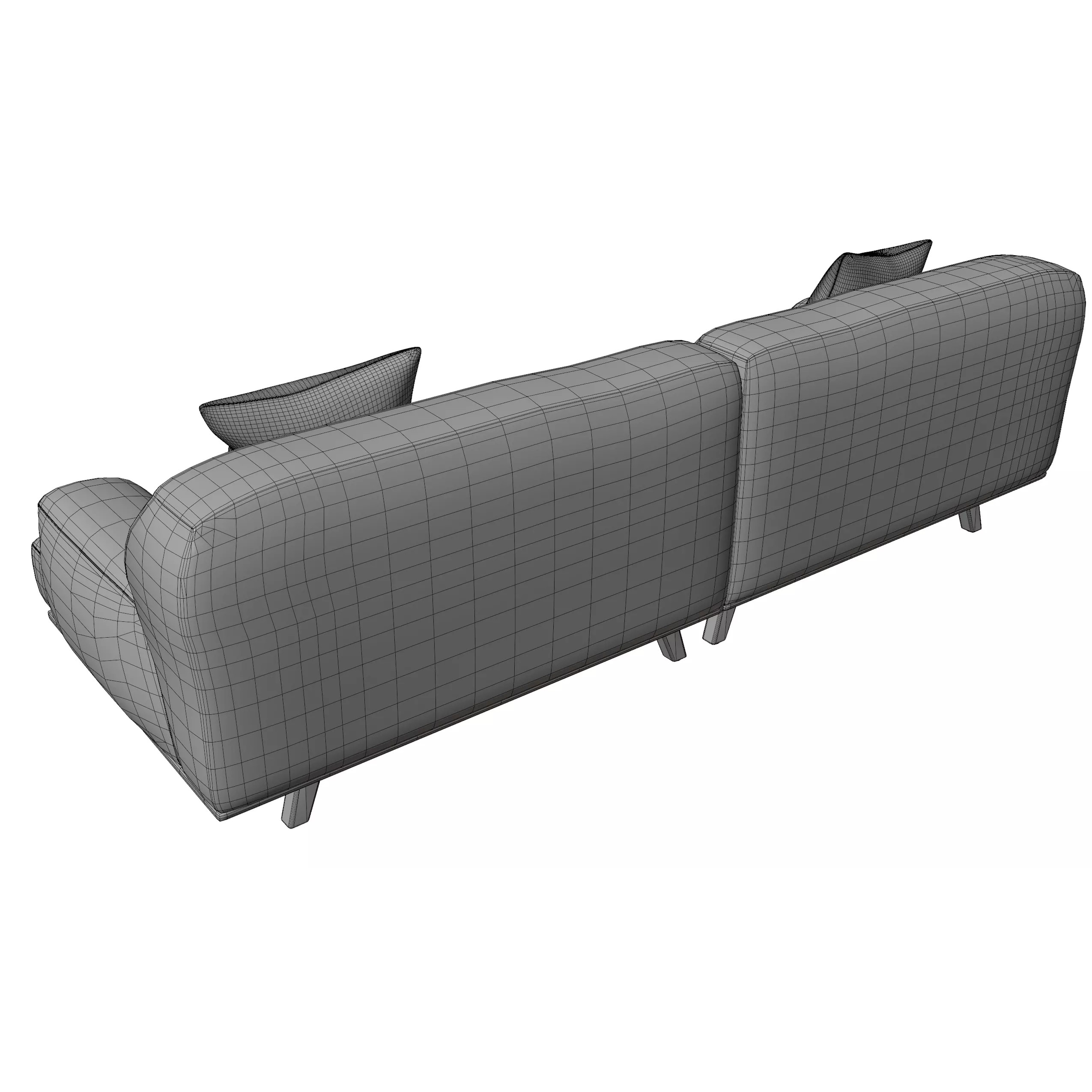 Modern Leather Sofa With Cushions - Game-Ready 3D Model - View 7