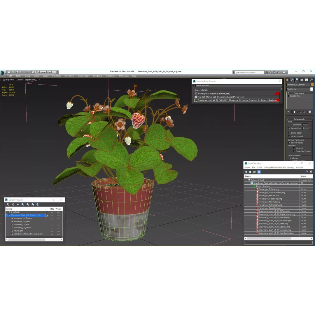Strawberry Plant 3D Model – Realistic Pot Plant with PBR Textures - View 23