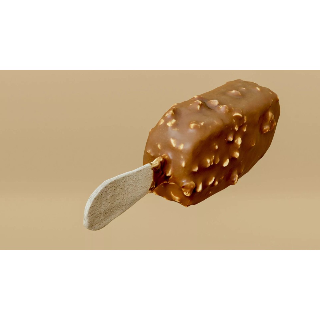 Chocolate Almond Ice Cream Stick 3D Model – Low Poly PBR Game Asset, FBX