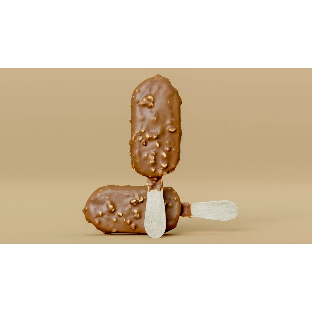Chocolate Almond Ice Cream Stick 3D Model – Low Poly PBR Game Asset, FBX - View 2