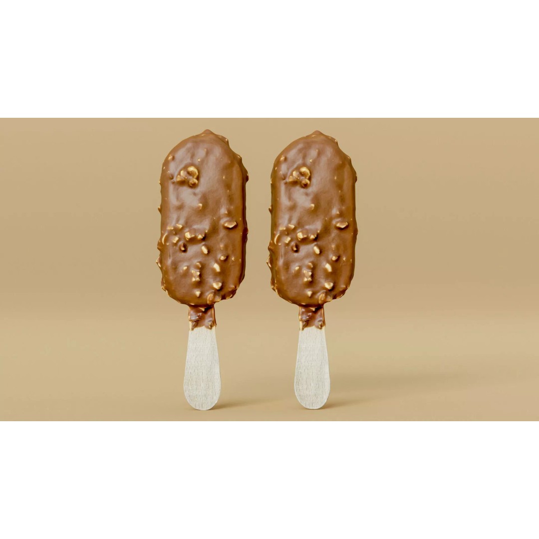 Chocolate Almond Ice Cream Stick 3D Model – Low Poly PBR Game Asset, FBX - View 3