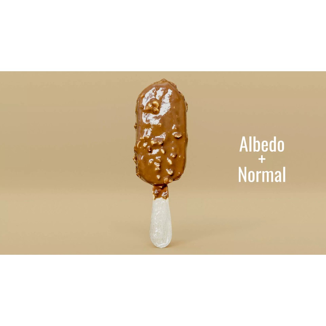 Chocolate Almond Ice Cream Stick 3D Model – Low Poly PBR Game Asset, FBX - View 6