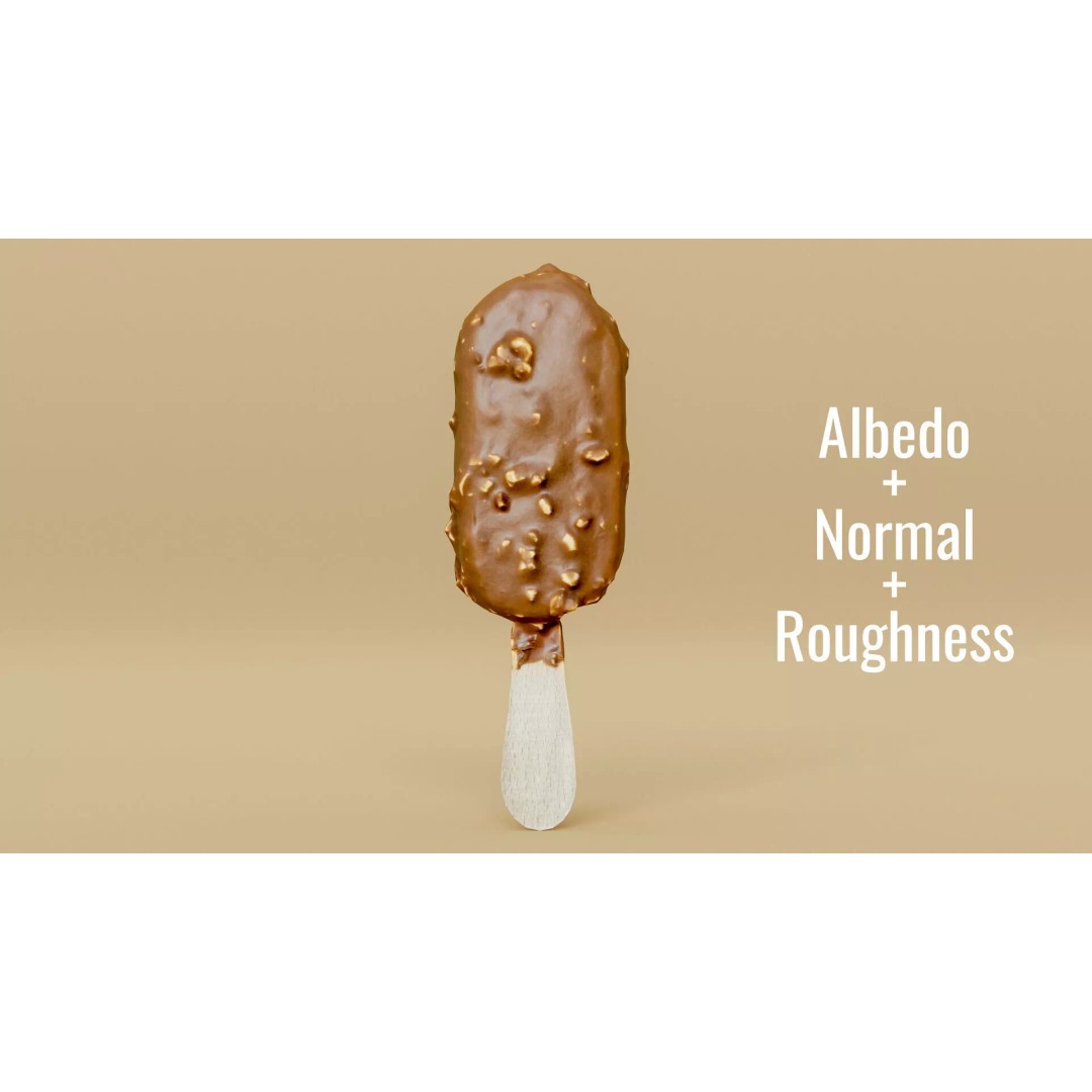 Chocolate Almond Ice Cream Stick 3D Model – Low Poly PBR Game Asset, FBX - View 7