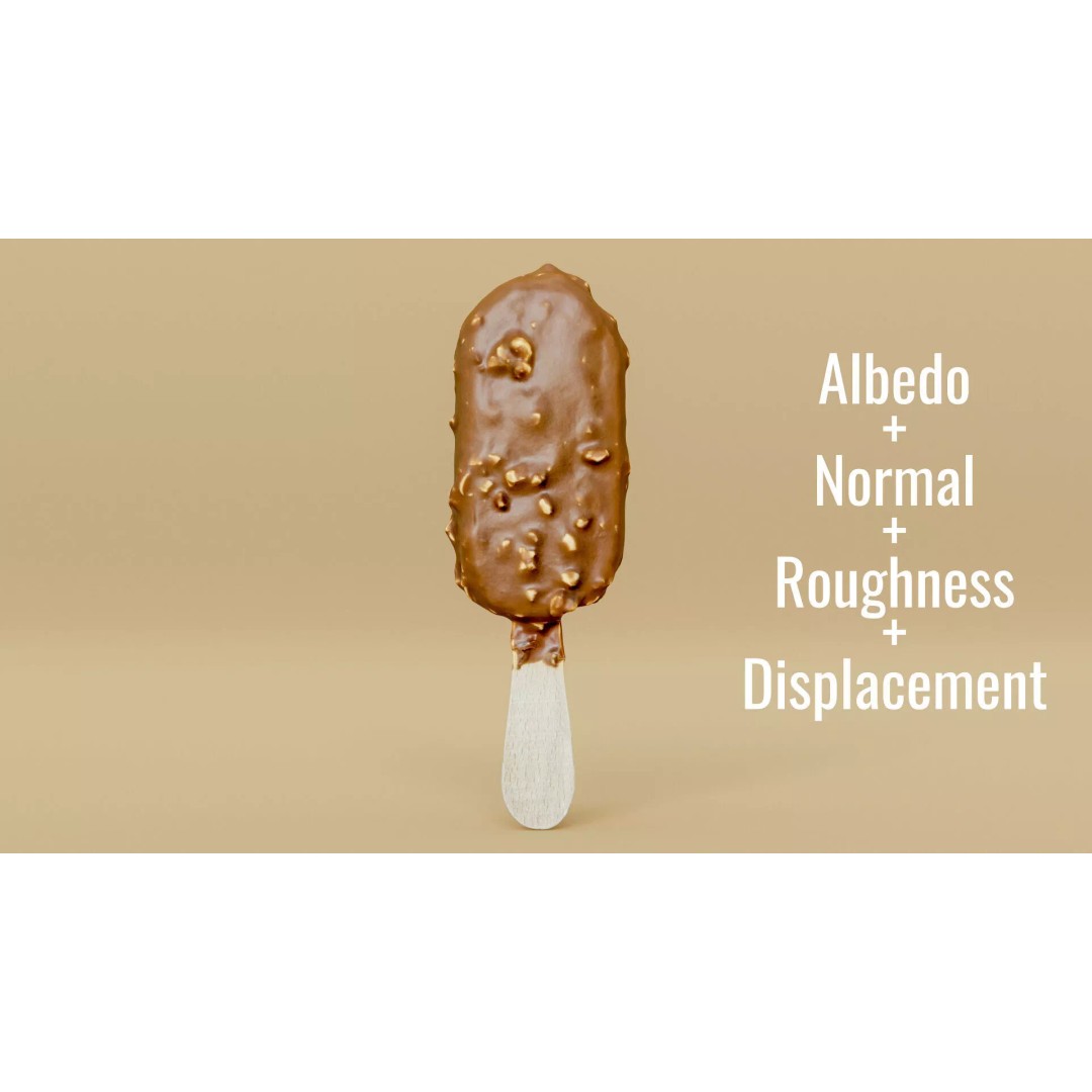 Chocolate Almond Ice Cream Stick 3D Model – Low Poly PBR Game Asset, FBX - View 8