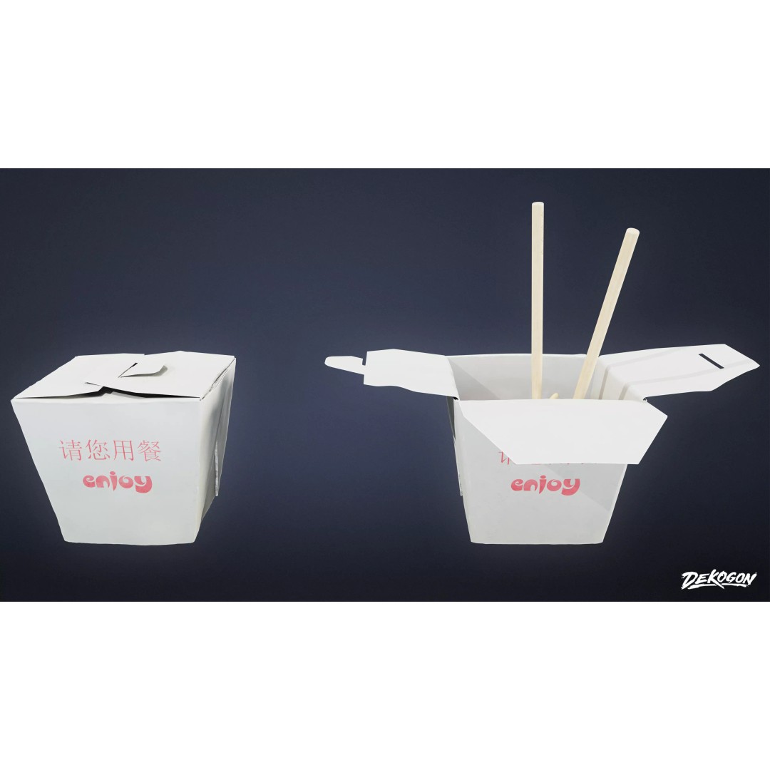Takeout Food 3D Model – Low Poly Restaurant Asset, FBX - View 2