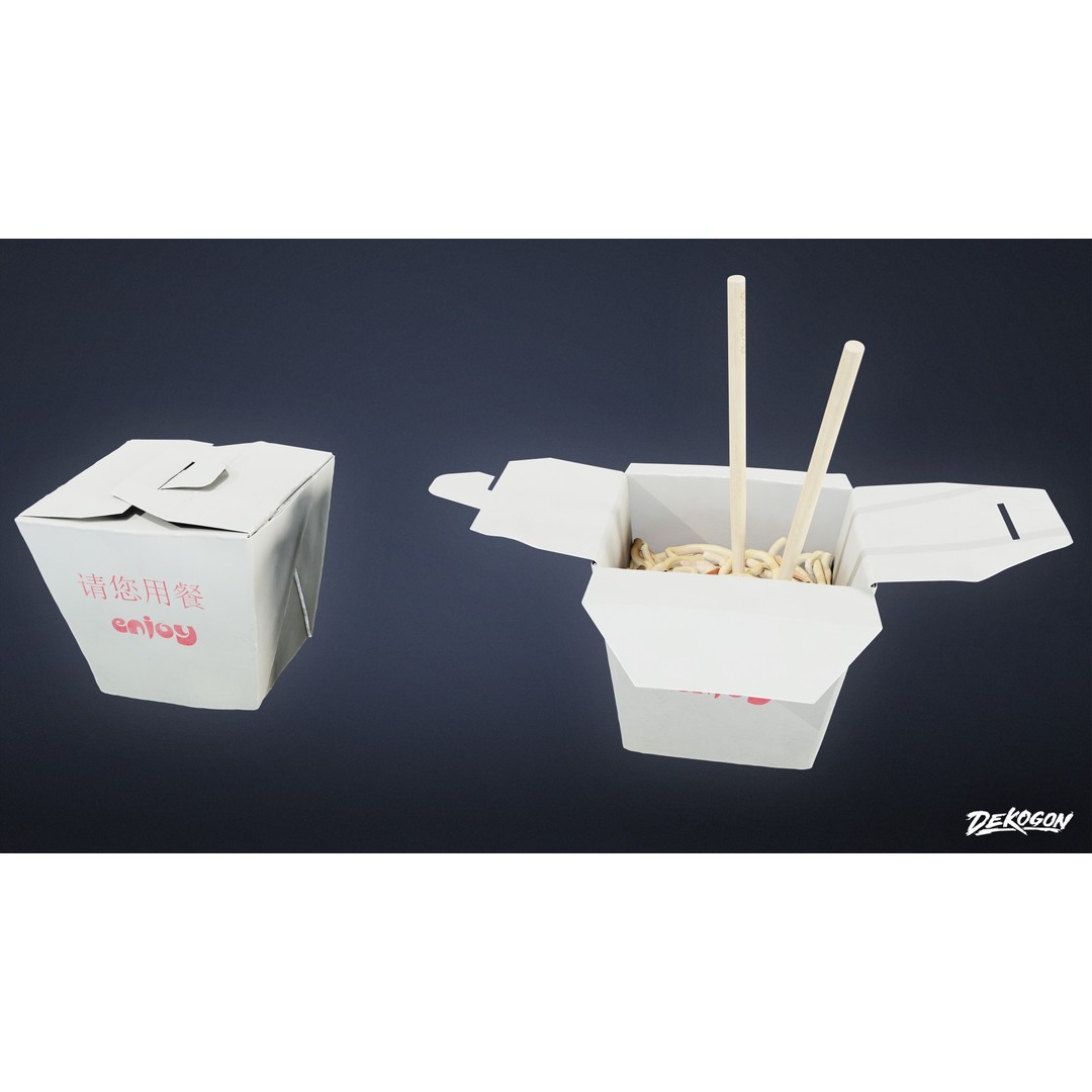 Takeout Food 3D Model – Low Poly Restaurant Asset, FBX - View 3