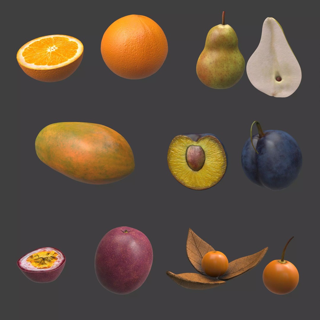 Fruit Pack 3D Model – Low Poly Game Asset, FBX, OBJ, PBR Textures - View 2