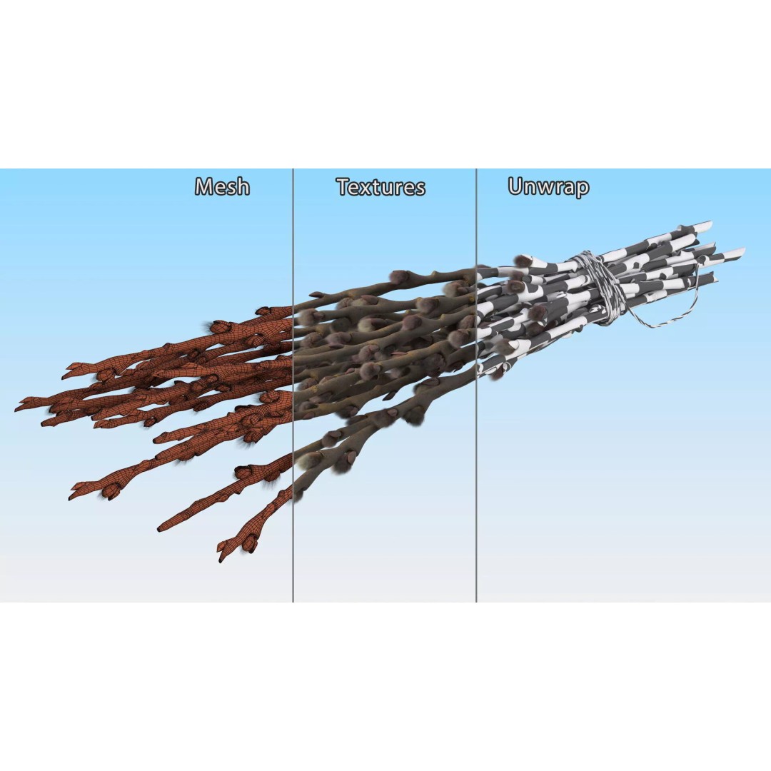 Sheaf of Willow Branches 3D Model – Realistic PBR Decorative Asset - View 14