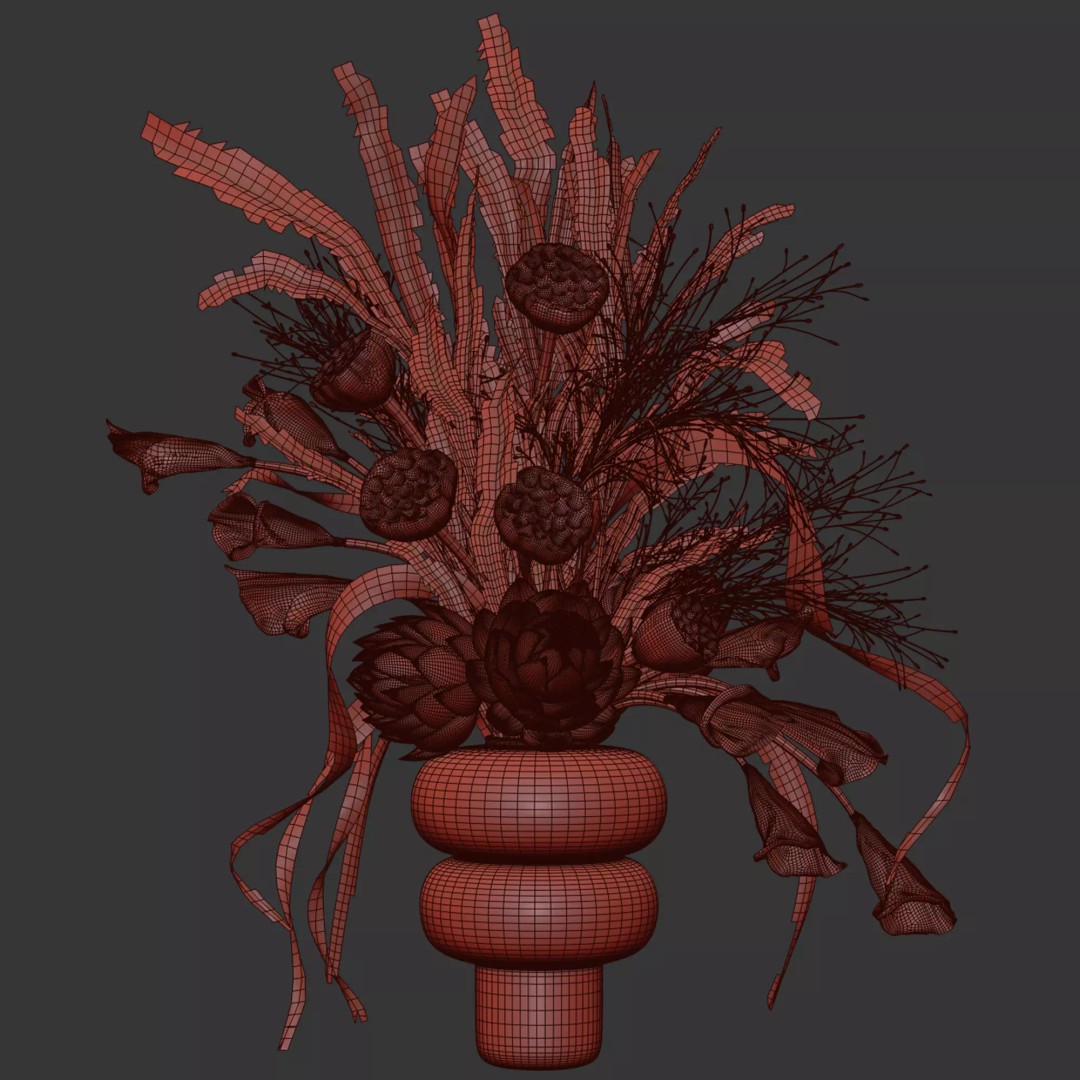 Lotus and Artichoke Dried 3D Model – Realistic Arrangement for Interiors, OBJ