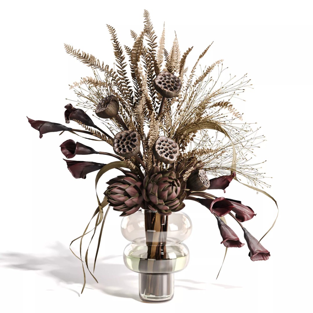 Lotus and Artichoke Dried 3D Model – Realistic Arrangement for Interiors, OBJ - View 2