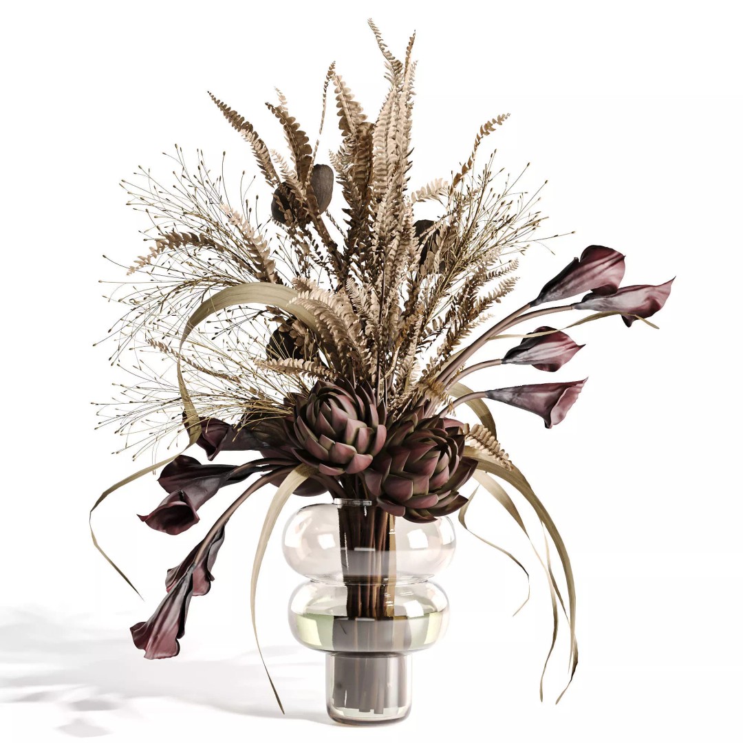 Lotus and Artichoke Dried 3D Model – Realistic Arrangement for Interiors, OBJ - View 3