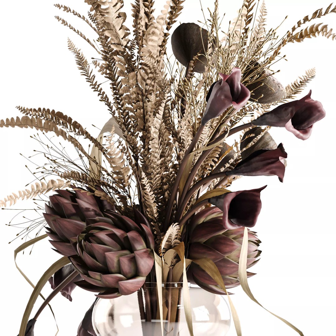 Lotus and Artichoke Dried 3D Model – Realistic Arrangement for Interiors, OBJ - View 4