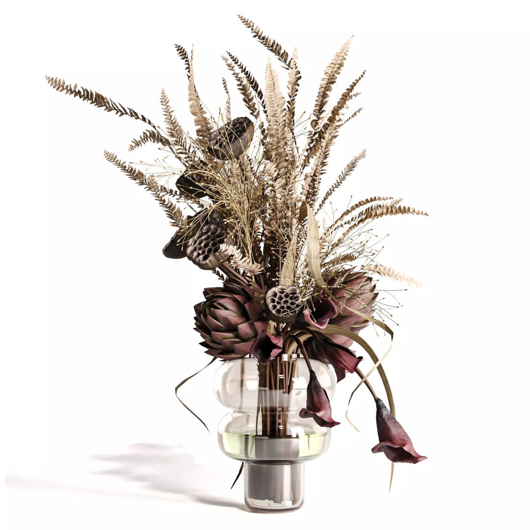 Lotus and Artichoke Dried 3D Model – Realistic Arrangement for Interiors, OBJ - View 5