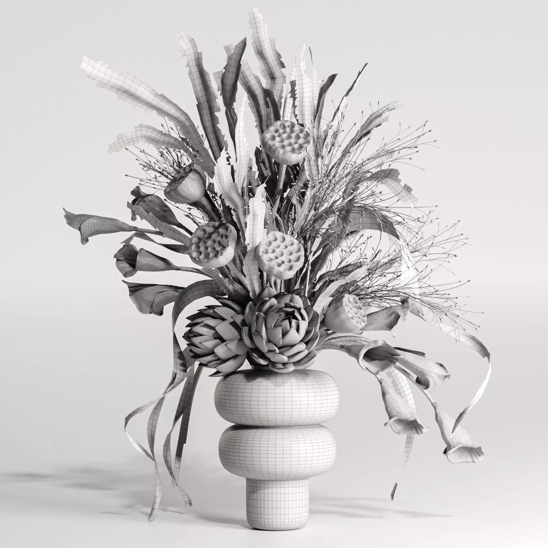 Lotus and Artichoke Dried 3D Model – Realistic Arrangement for Interiors, OBJ - View 6