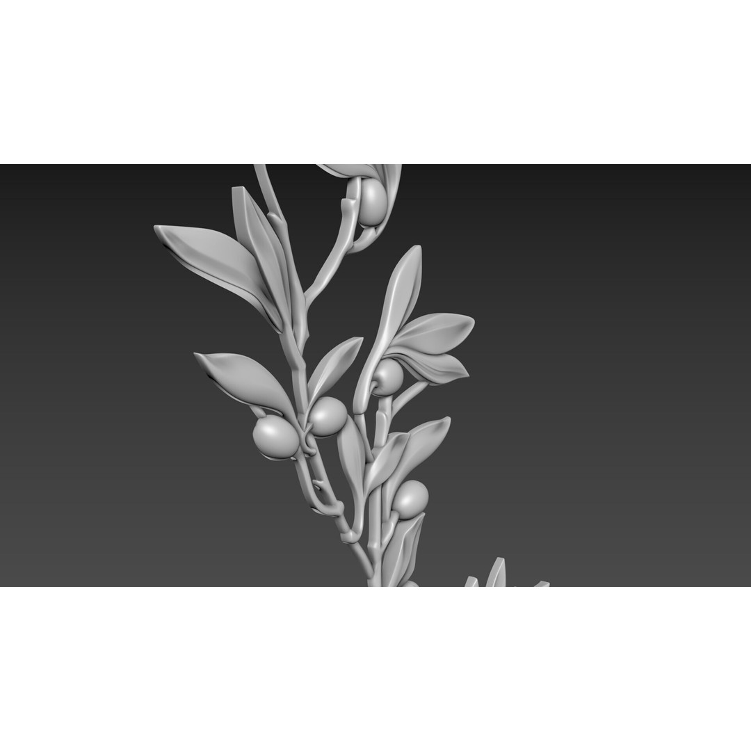 Olive Branch 3D Model – Wood Carving CNC Relief, OBJ & STL