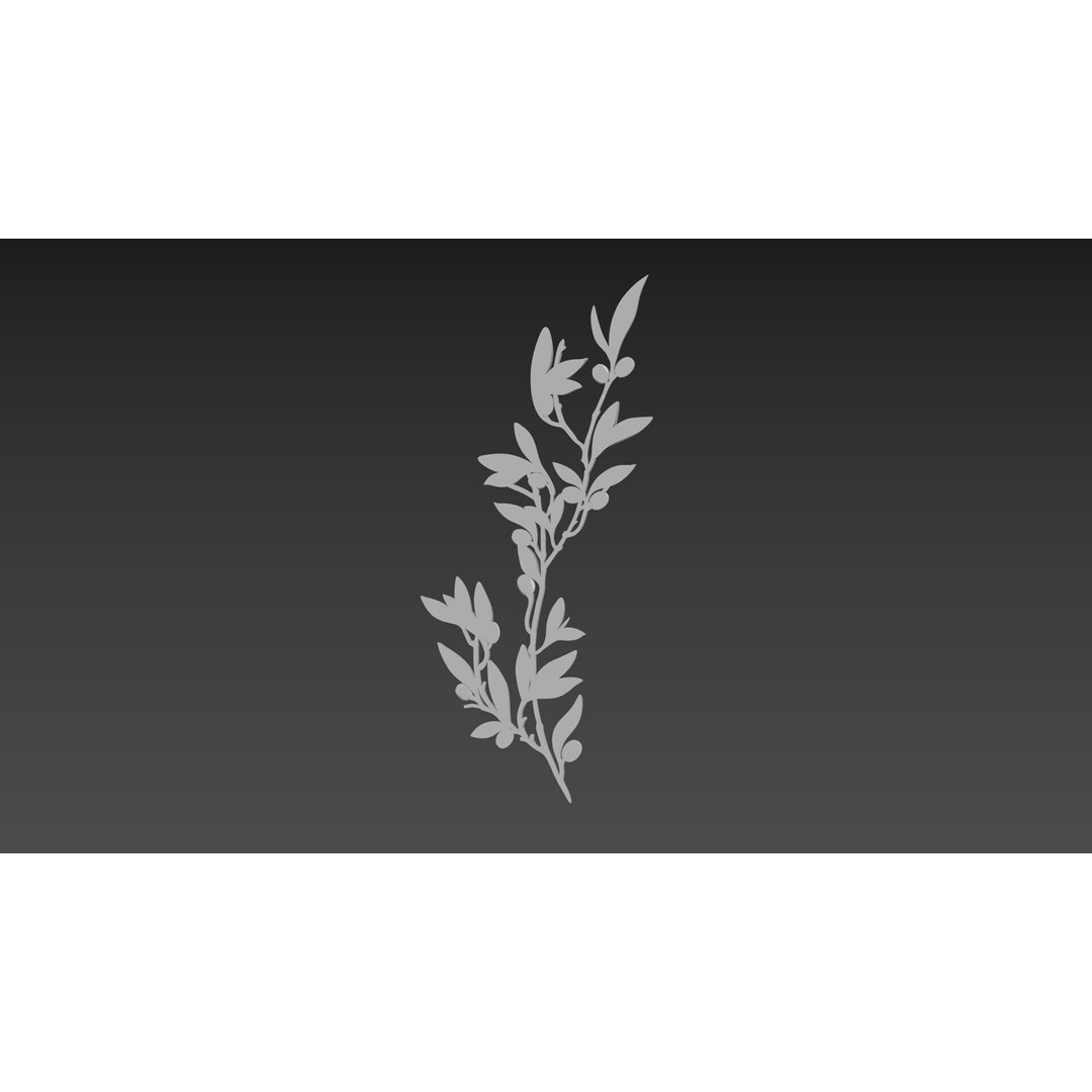 Olive Branch 3D Model – Wood Carving CNC Relief, OBJ & STL - View 10