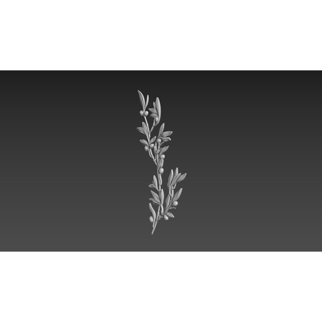 Olive Branch 3D Model – Wood Carving CNC Relief, OBJ & STL - View 11