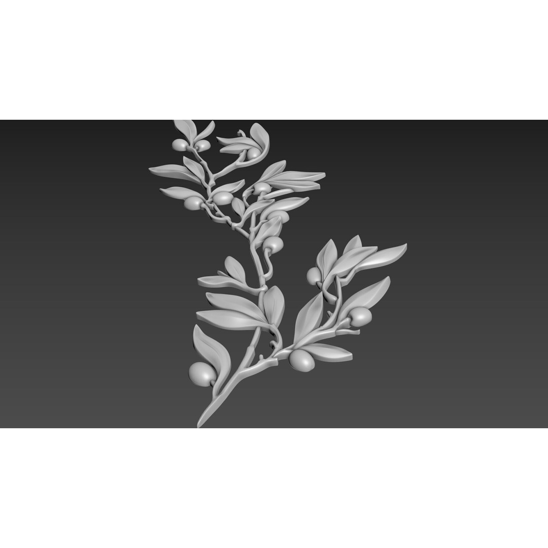 Olive Branch 3D Model – Wood Carving CNC Relief, OBJ & STL - View 12