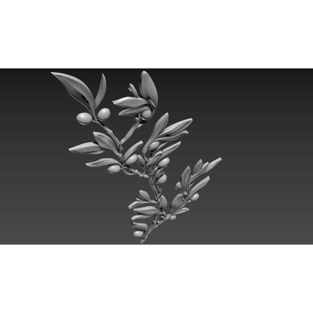 Olive Branch 3D Model – Wood Carving CNC Relief, OBJ & STL - View 13
