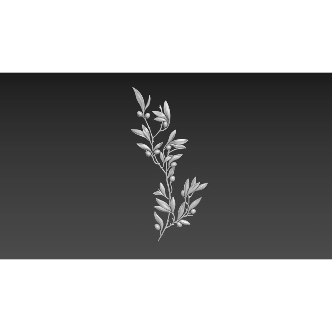 Olive Branch 3D Model – Wood Carving CNC Relief, OBJ & STL - View 2