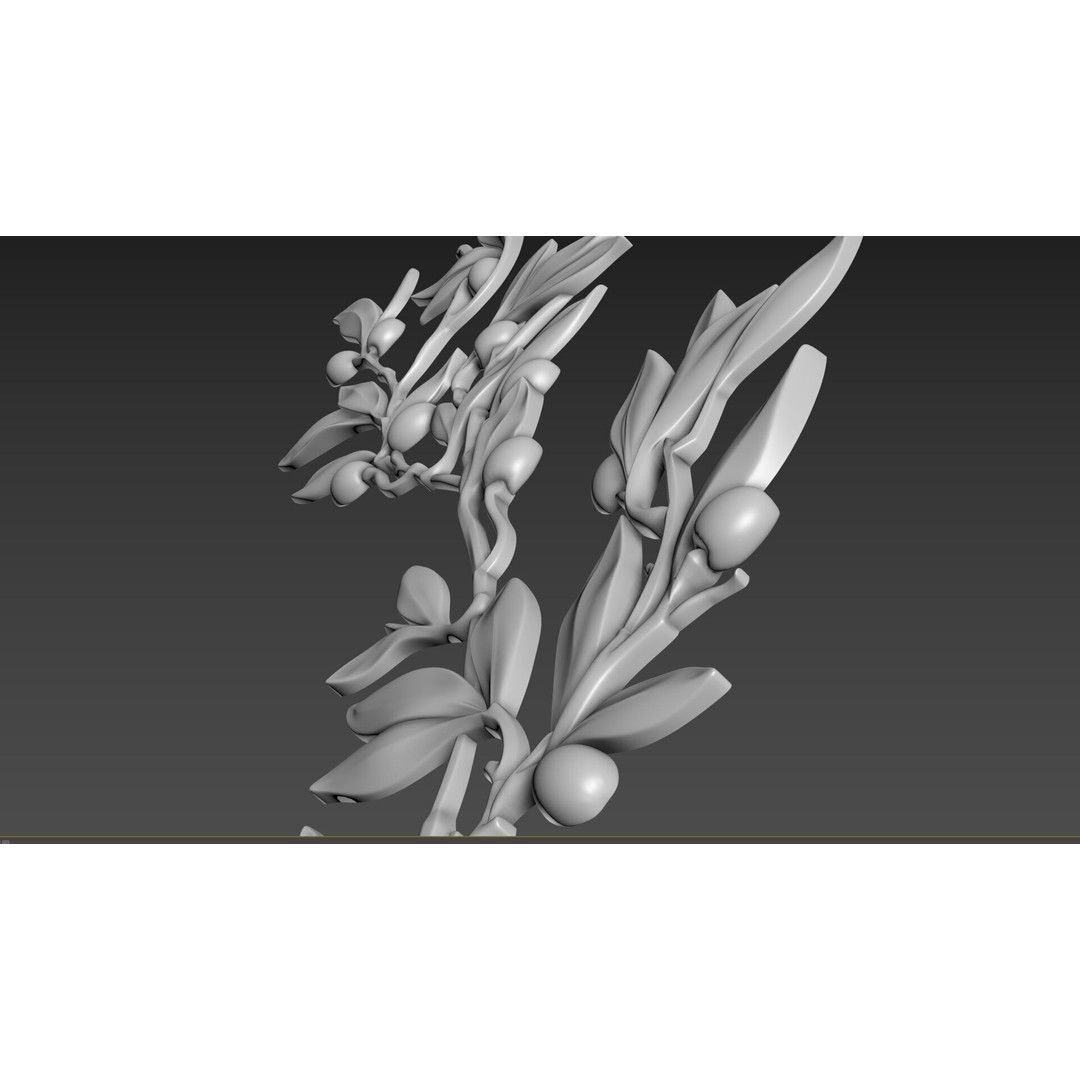 Olive Branch 3D Model – Wood Carving CNC Relief, OBJ & STL - View 3