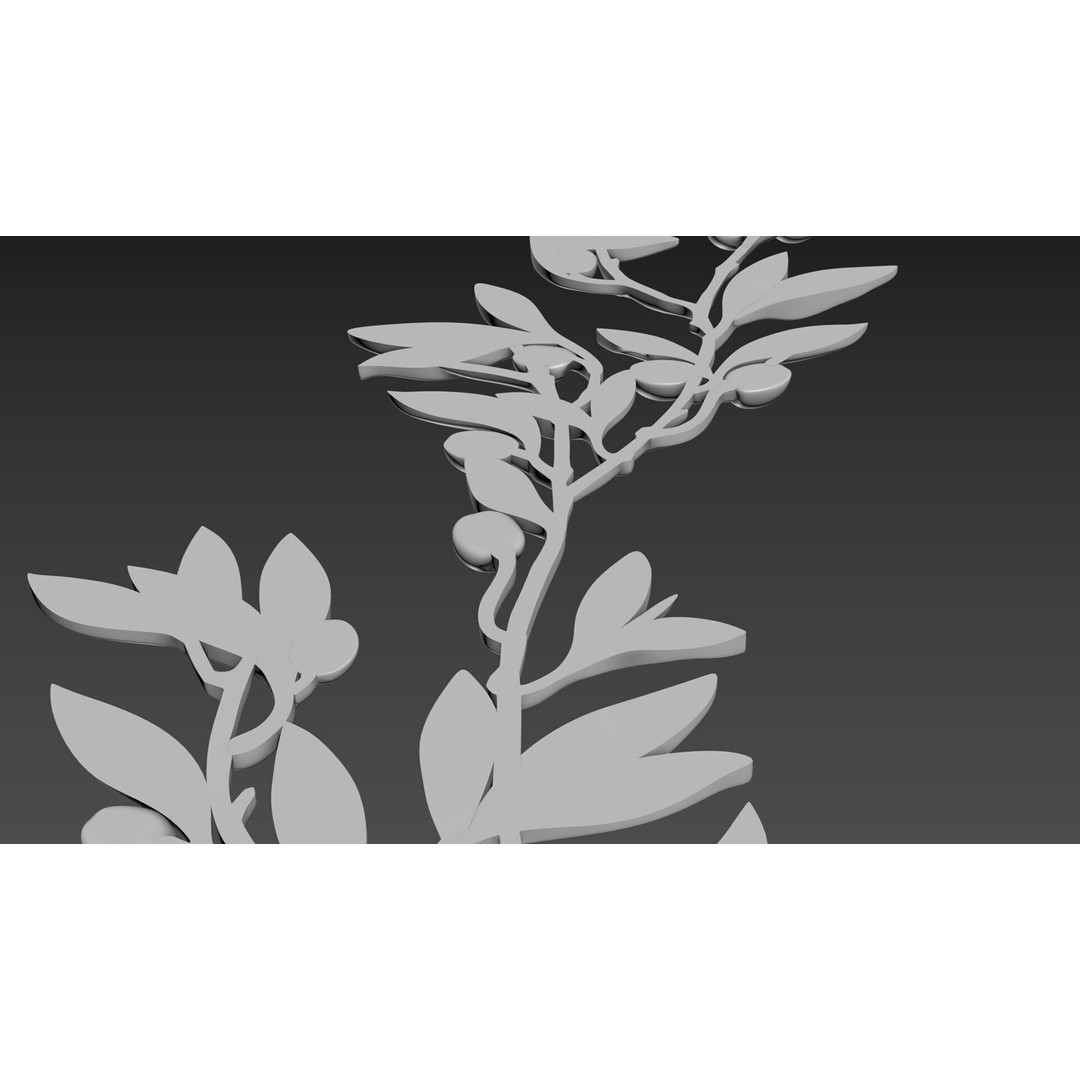 Olive Branch 3D Model – Wood Carving CNC Relief, OBJ & STL - View 4